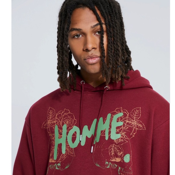 Boohoo Man Oversized Skull Homme Graphic Hoodie in Burgundy M or L - Picture 4 of 12